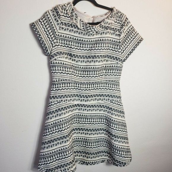 Banana Republic Cotton Poly Off White Geometric A-line Dress Size 10 - Picture 5 of 10
